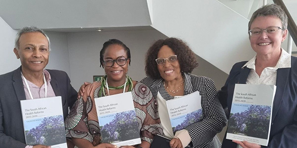Co-authors and editors on the Health Reforms book LtoR Yogan Pillay Clinton Health Access Foundation, Tracey Naledi UCT, Precious Matsoso Wits & WHO INB Co-Chair, Robyn Hayes Badenhorst Wits Health Consortium